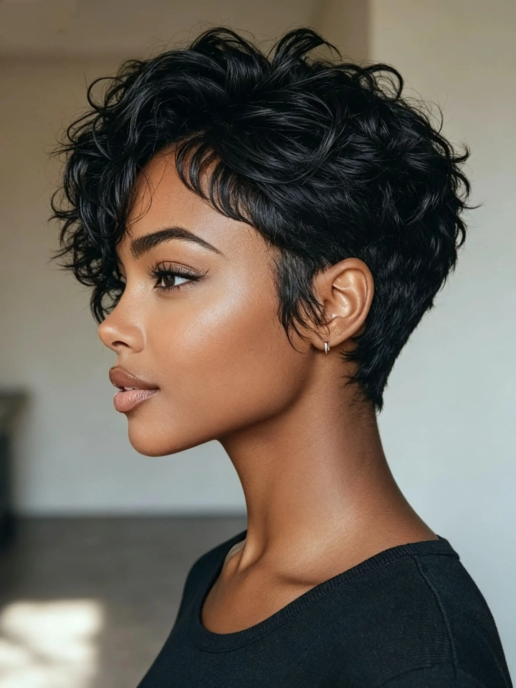 Pixie Short Curly Wig Machine Made Real Human Hair for Black Women