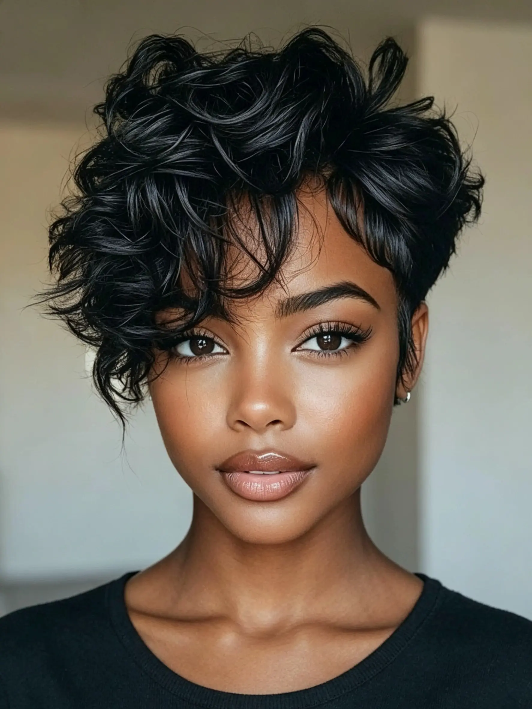 Pixie Short Curly Wig Machine Made Real Human Hair for Black Women