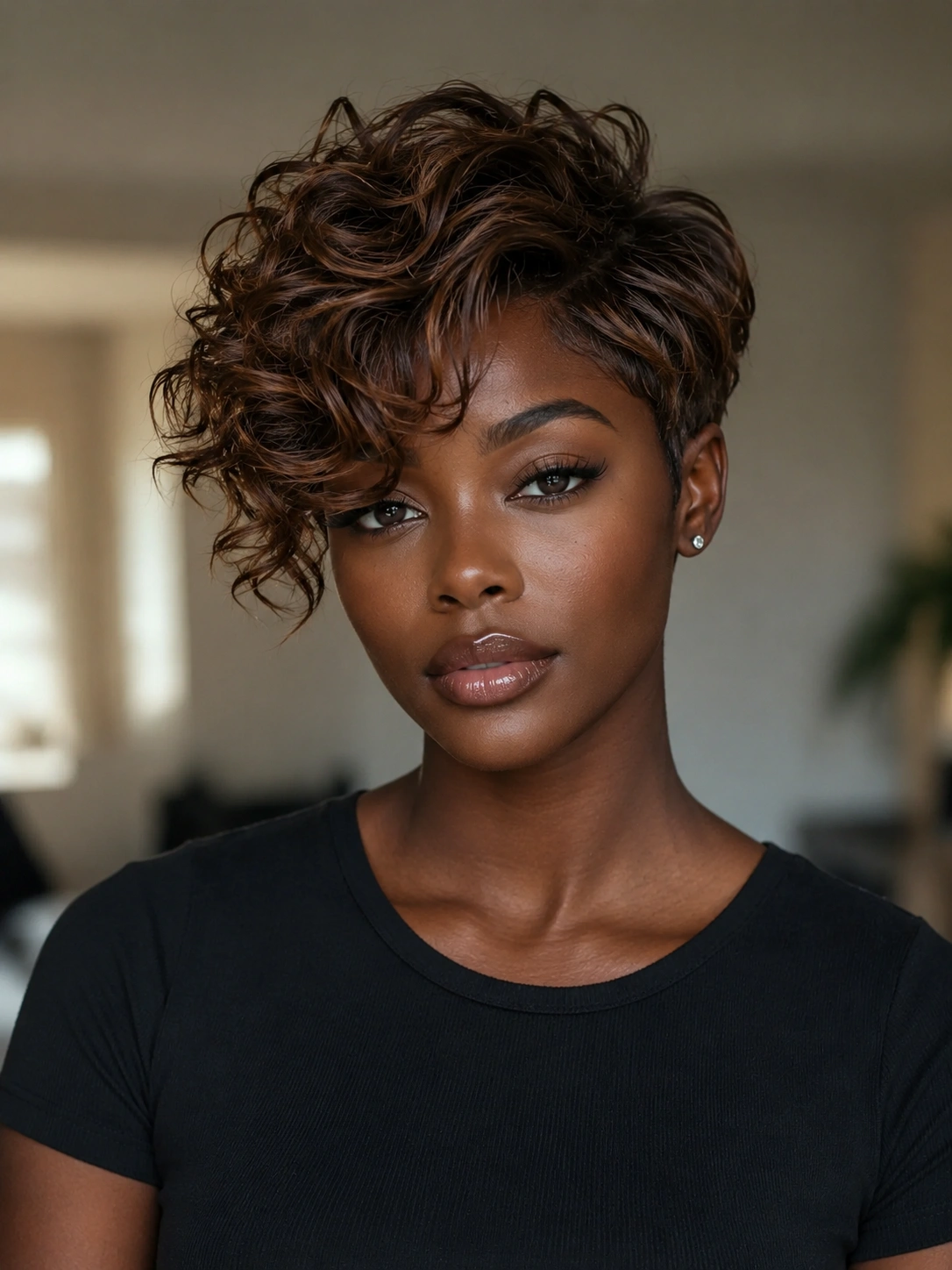 Pixie Short Curly Wig Machine Made Real Human Hair for Black Women