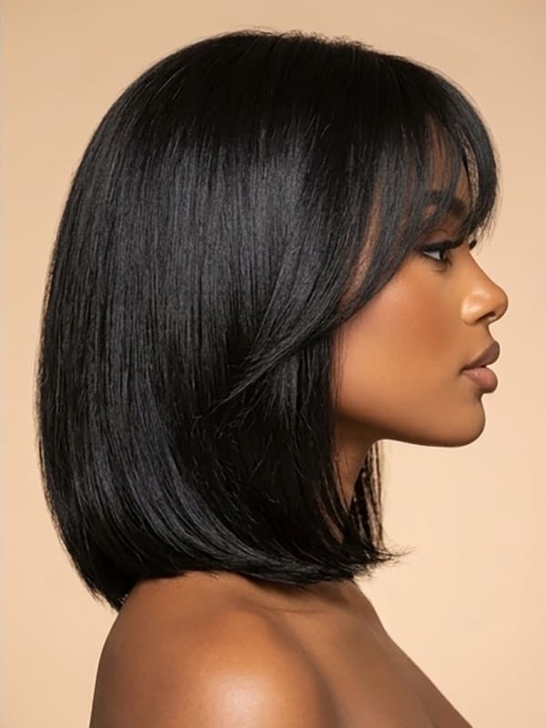 Soft Straight Bob with Curtain Bangs Glueless Human Hair Wigs