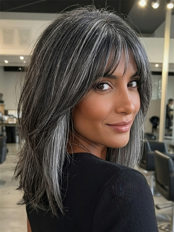 Verawig Salt and Pepper Natural Wave Human Hair Wig | Wear and Go Gray & Silver Blend