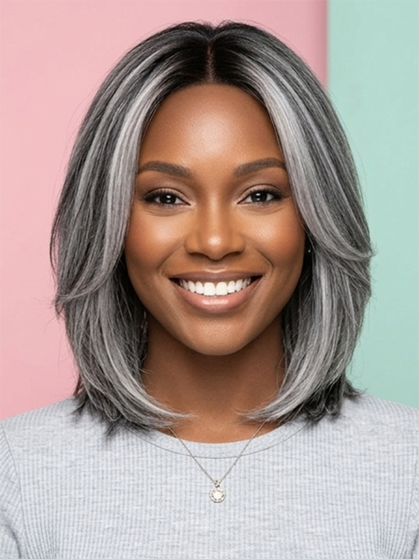 Verawig Natural Grey Highlight Human Hair Wig – Salt and Pepper Style