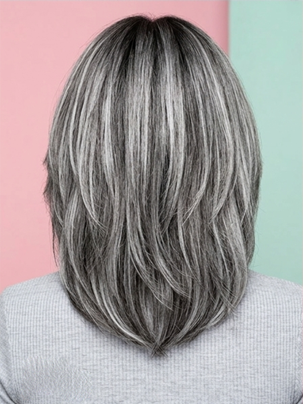 Verawig Natural Grey Highlight Human Hair Wig – Salt and Pepper Style