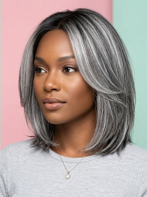 Verawig Natural Grey Highlight Human Hair Wig – Salt and Pepper Style