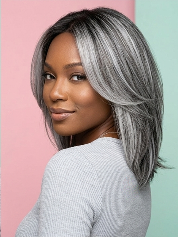 Verawig Natural Grey Highlight Human Hair Wig – Salt and Pepper Style