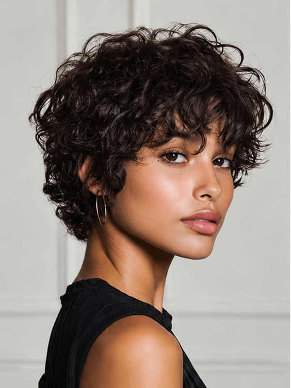 Verawig Short Curly Wear & Go Machine Made Human Hair Wig