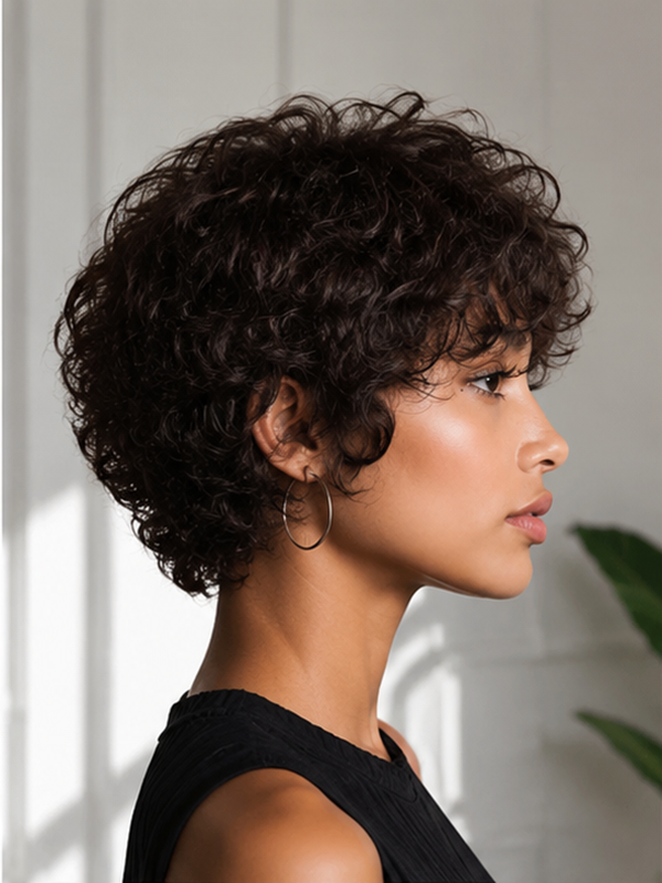 Verawig Short Curly Wear & Go Machine Made Human Hair Wig