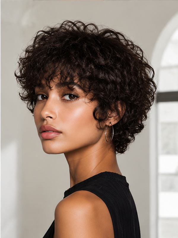 Verawig Short Curly Wear & Go Machine Made Human Hair Wig