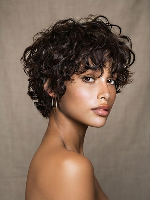 Verawig Short Curly Wear & Go Machine Made Human Hair Wig