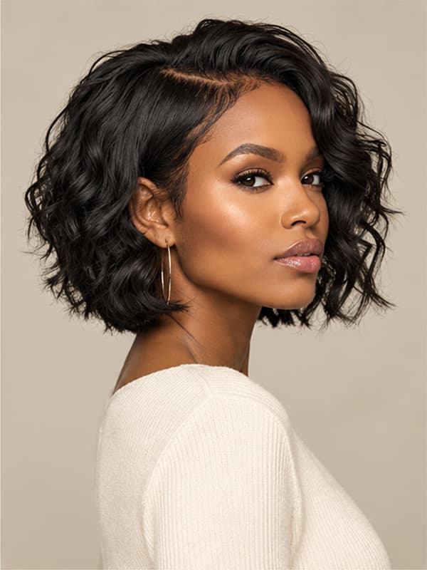 Wavy Short Wigs with Side Part Wear and Go Lace Wigs