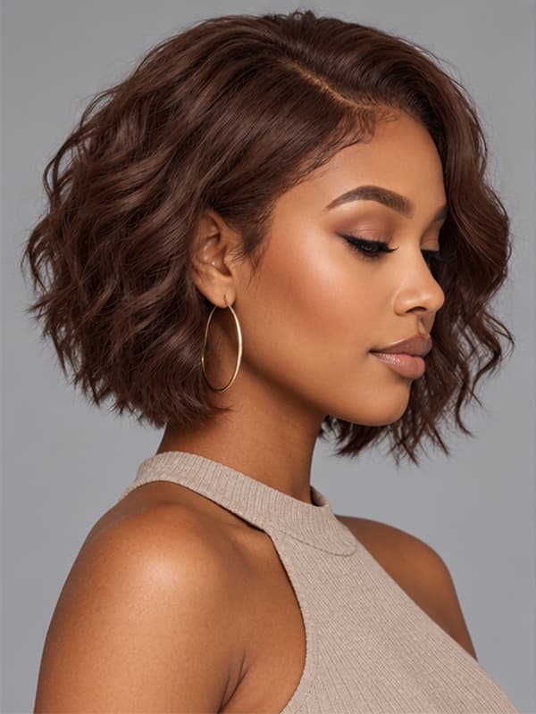 Wavy Short Wigs with Side Part Wear and Go Lace Wigs