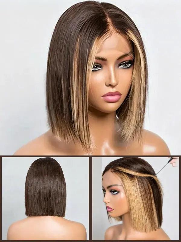 Blonde Highlight Straight Wig - Wear & Go Glueless Human Hair Wig