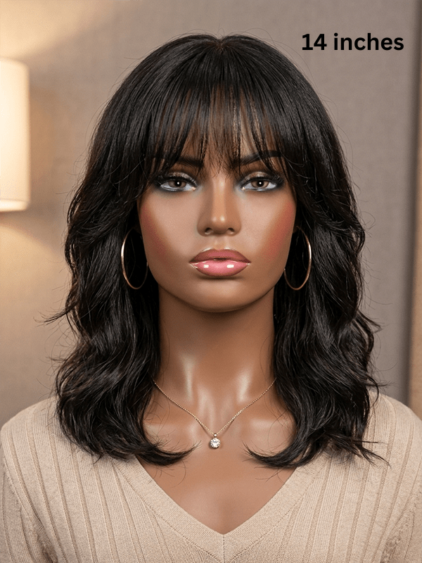 Wear & Go Layered Body Wave Wig With Bangs Drawstring Human Hair Wig