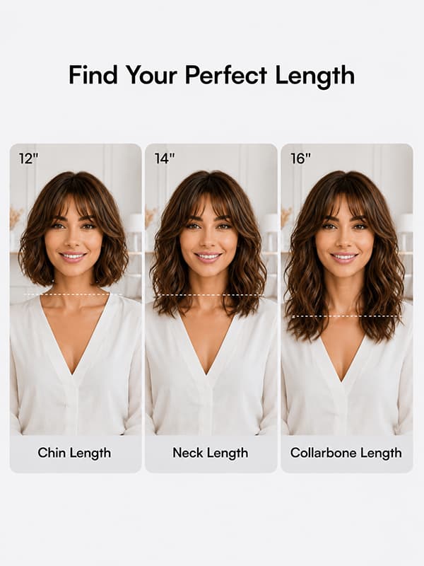 Wear and Go Bangs Wavy Hair Highlight Brown Body Wave Wig