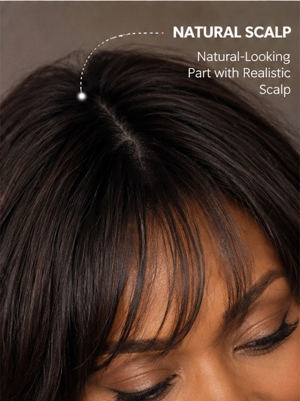 Wear & Go Layered Body Wave Wig With Bangs Drawstring Human Hair Wig