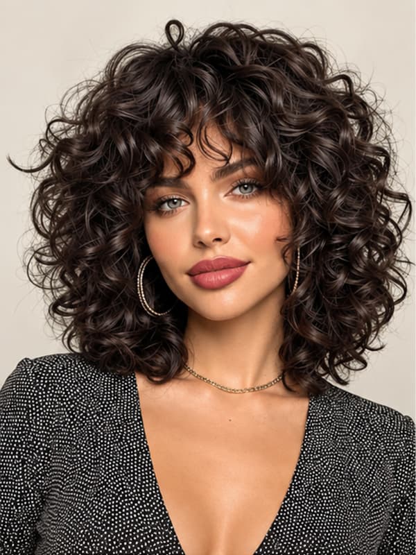 Wear and Go Bouncy Curly Bob Wig Beginner Friendly Brown Hair