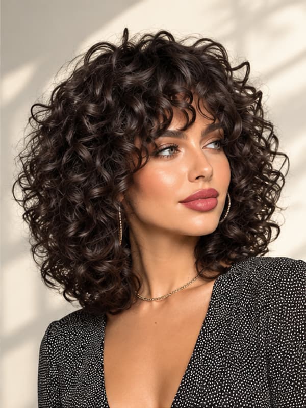 Wear and Go Bouncy Curly Bob Wig Beginner Friendly Brown Hair