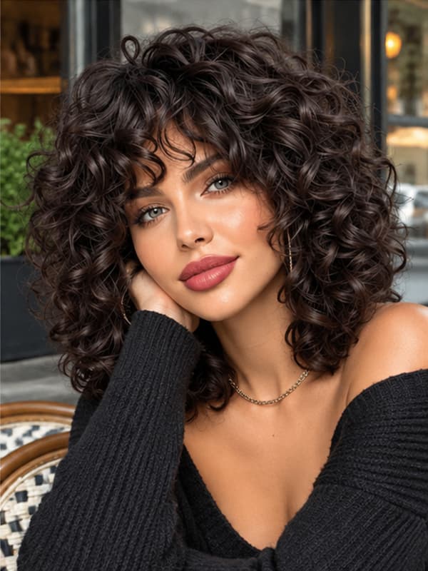 Wear and Go Bouncy Curly Bob Wig Beginner Friendly Brown Hair