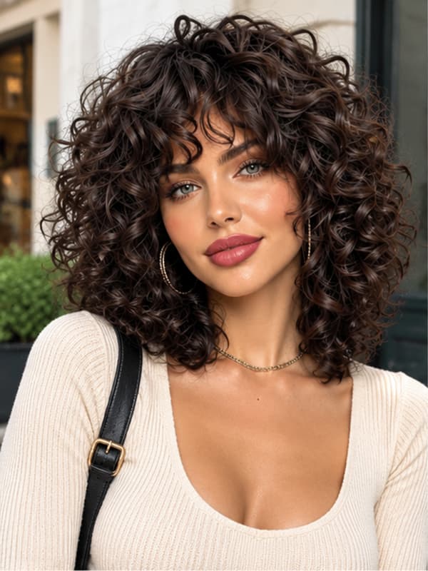 Wear and Go Bouncy Curly Bob Wig Beginner Friendly Brown Hair