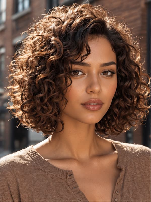 Wear and Go Brown Curly Wig Glueless Short Bob Wig Human Hairs