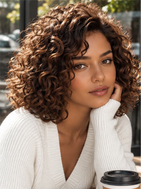 Wear and Go Brown Curly Wig Glueless Short Bob Wig Human Hairs