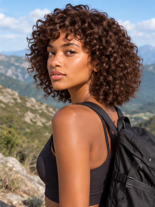 Wear and Go Brown Loose Curly Wig Machine Made Human Hair Wigs