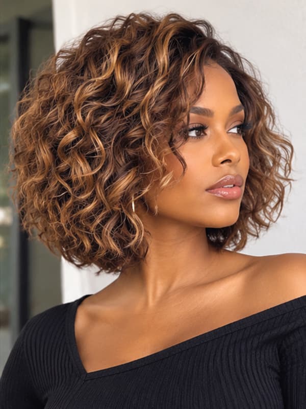 Wear and Go Highlight Short Curly Hair Beginner Friendly Human Hair