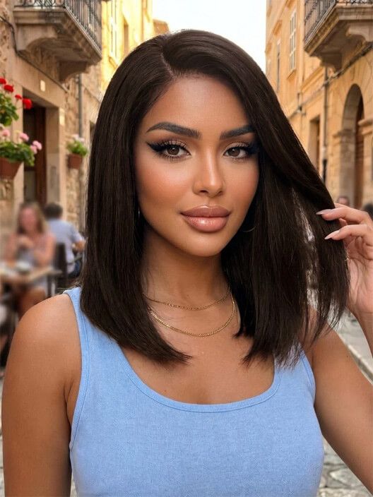 Wear and Go Silky Straight Wig Shoulder Length Natural Black Human Hair Wig