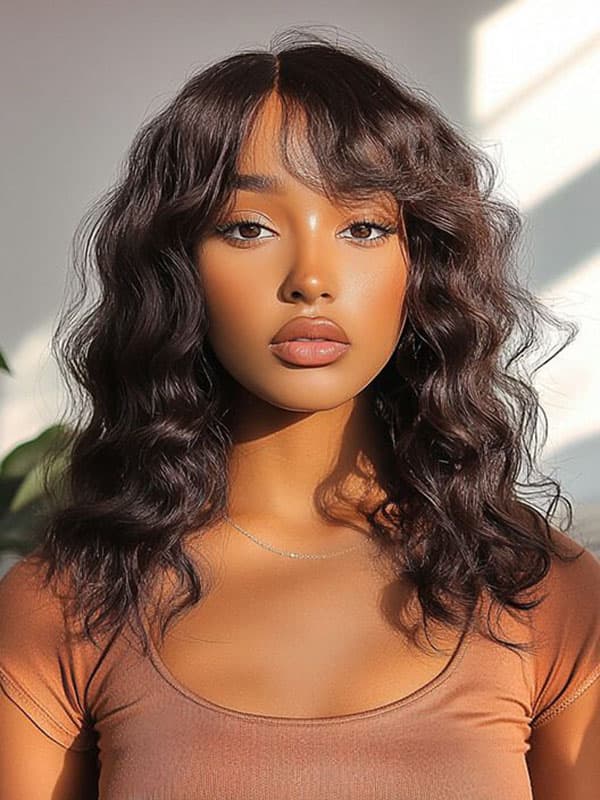 Wear and Go Wig Light Weight Body Wave Bangs Wig Real Human Hair