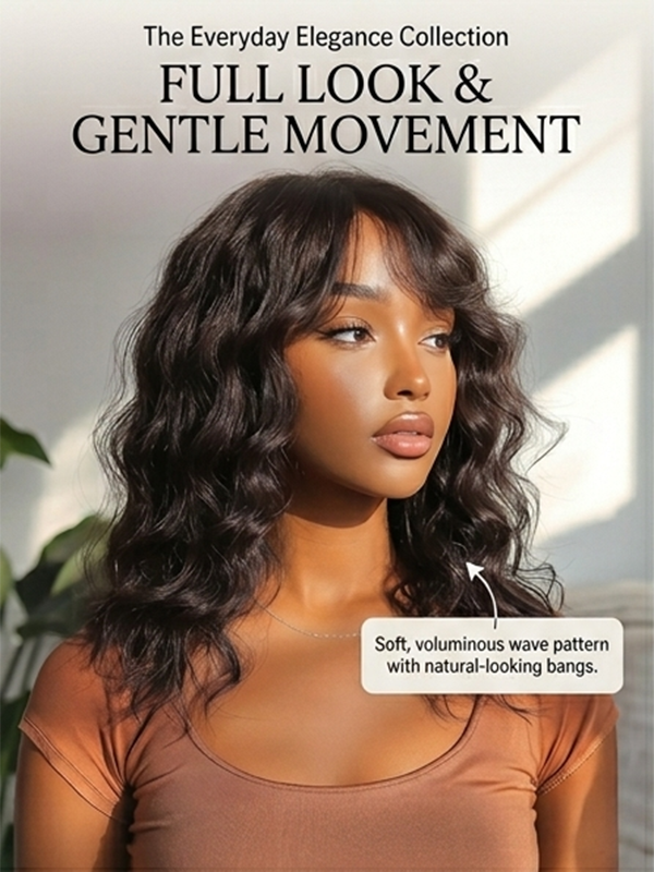 Wear and Go Wig Light Weight Body Wave Bangs Wig Real Human Hair