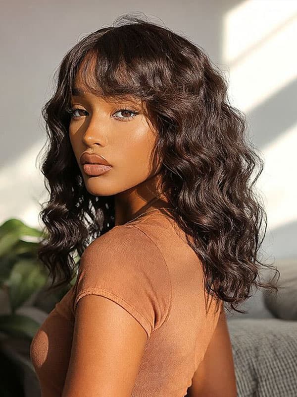 Wear and Go Wig Light Weight Body Wave Bangs Wig Real Human Hair