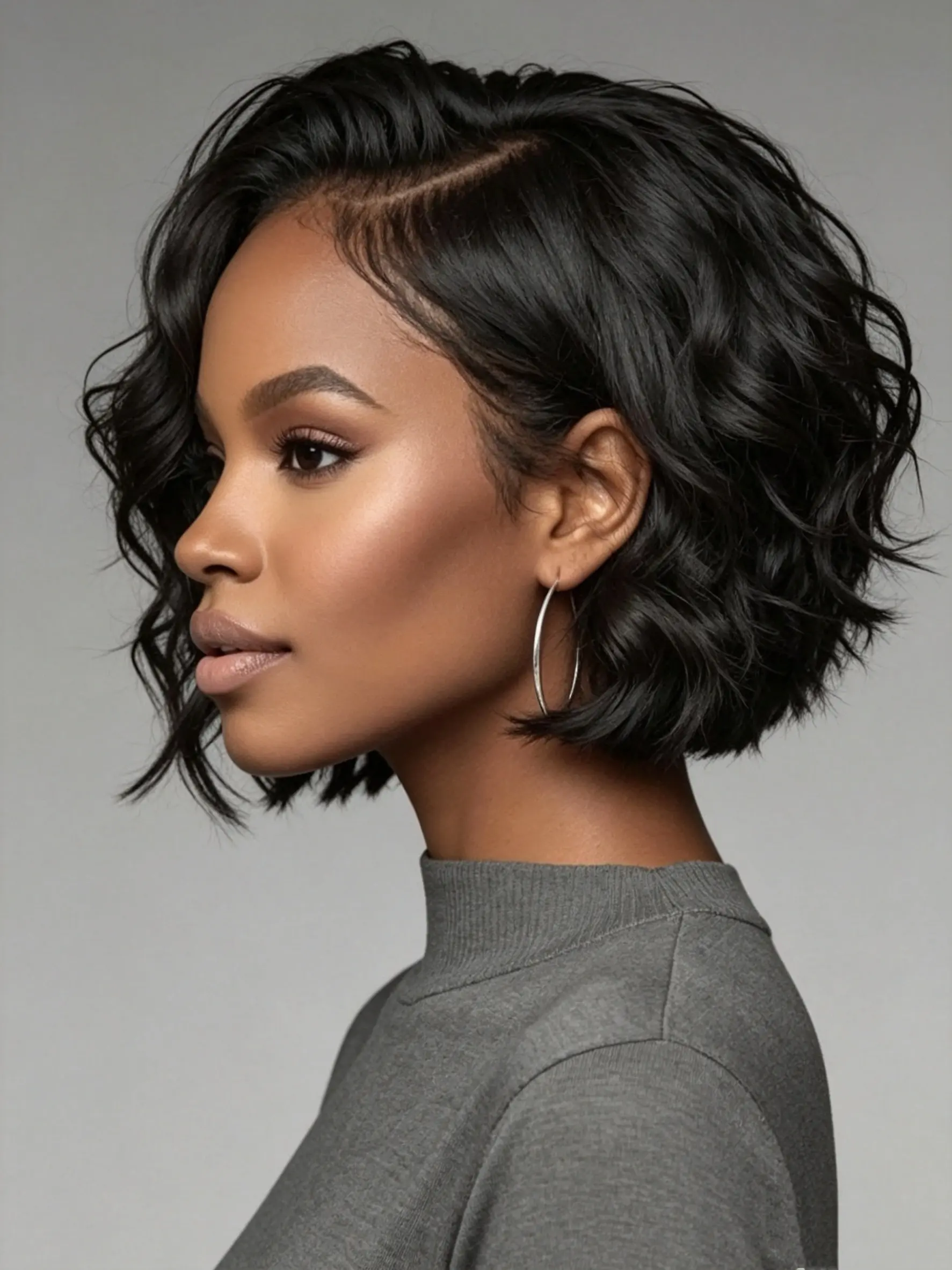 Wear and Go Wigs Elegant Hairstyles Wavy Bob Wigs with Side Part Human Hair Wigs