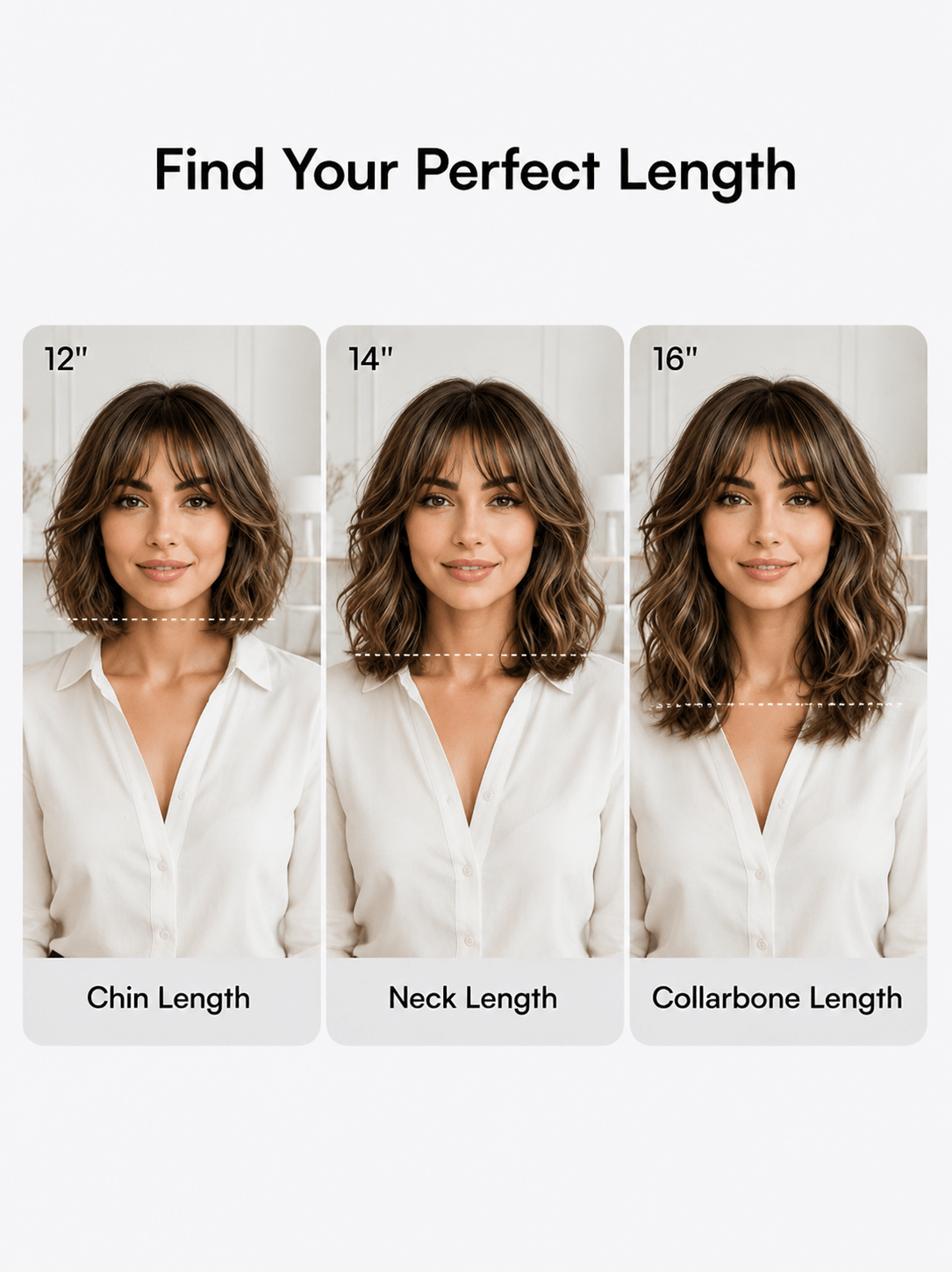 Wear and Go Bangs Wavy Hair Highlight Brown Body Wave Wig