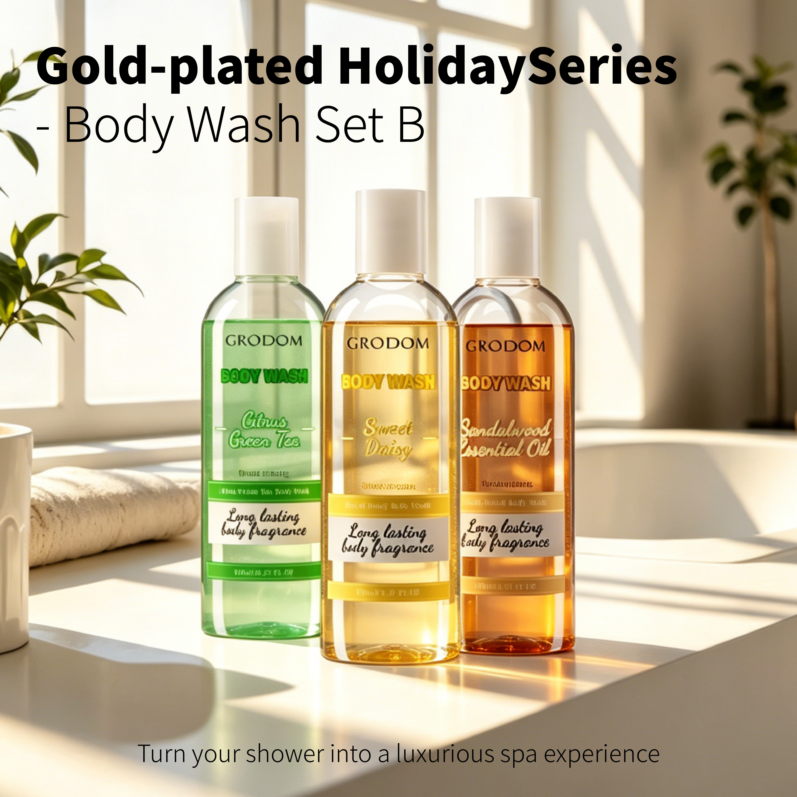 3PCS Long-Lasting Body Fragrance Body Wash Set - Sandalwood Essential Oil, Sweet Daisy, Citrus Green Tea