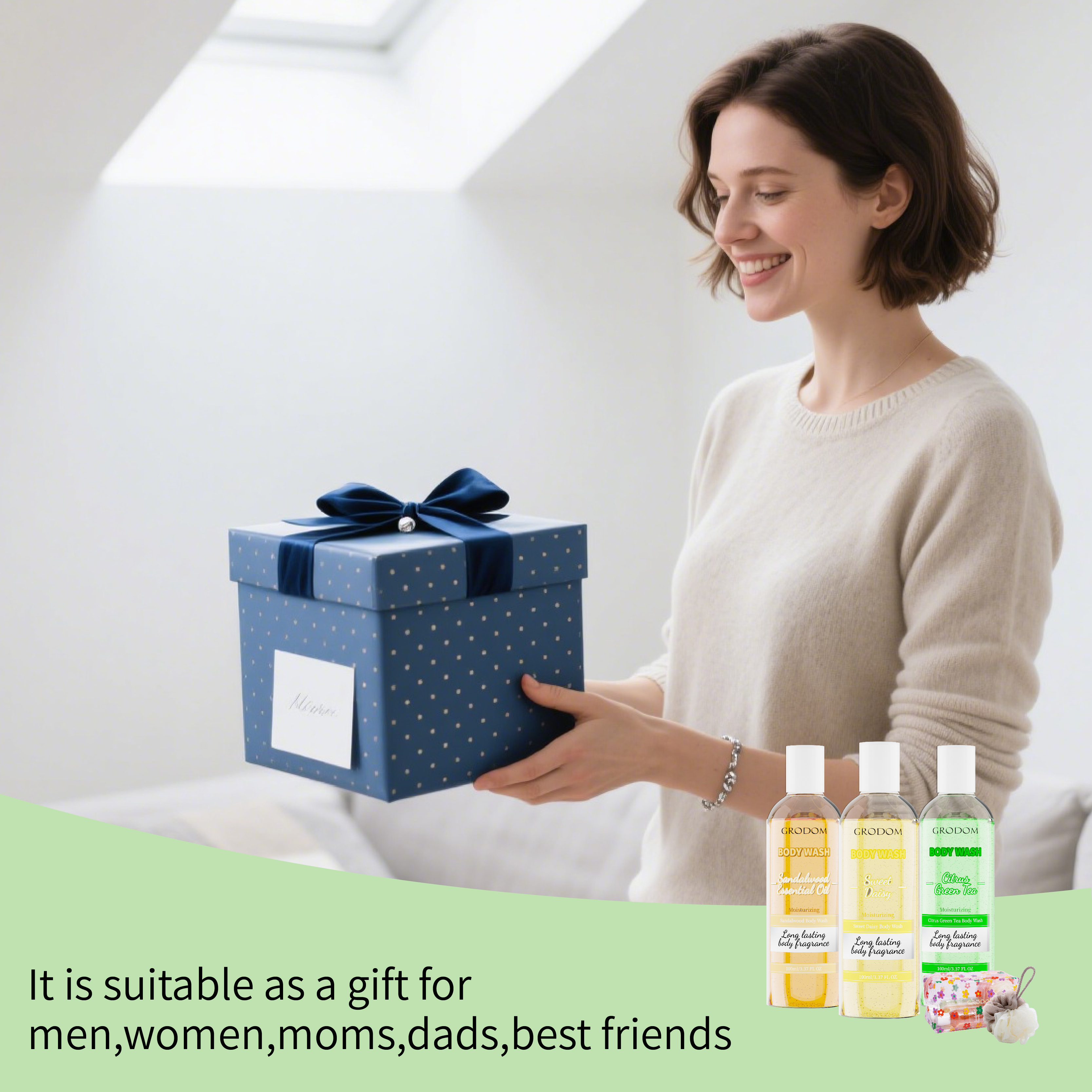 3PCS Long-Lasting Body Fragrance Body Wash Set - Sandalwood Essential Oil, Sweet Daisy, Citrus Green Tea