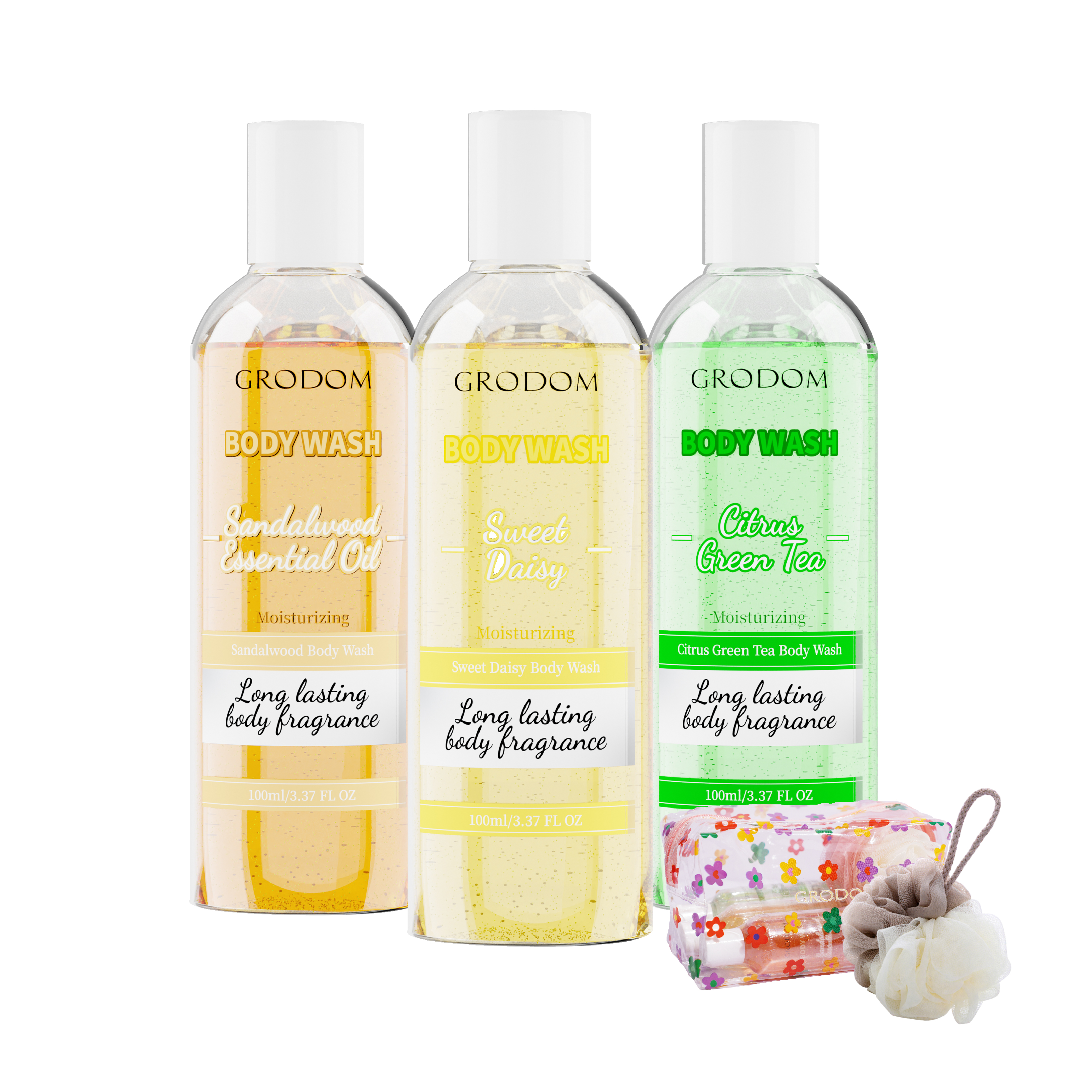 3PCS Long-Lasting Body Fragrance Body Wash Set - Sandalwood Essential Oil, Sweet Daisy, Citrus Green Tea