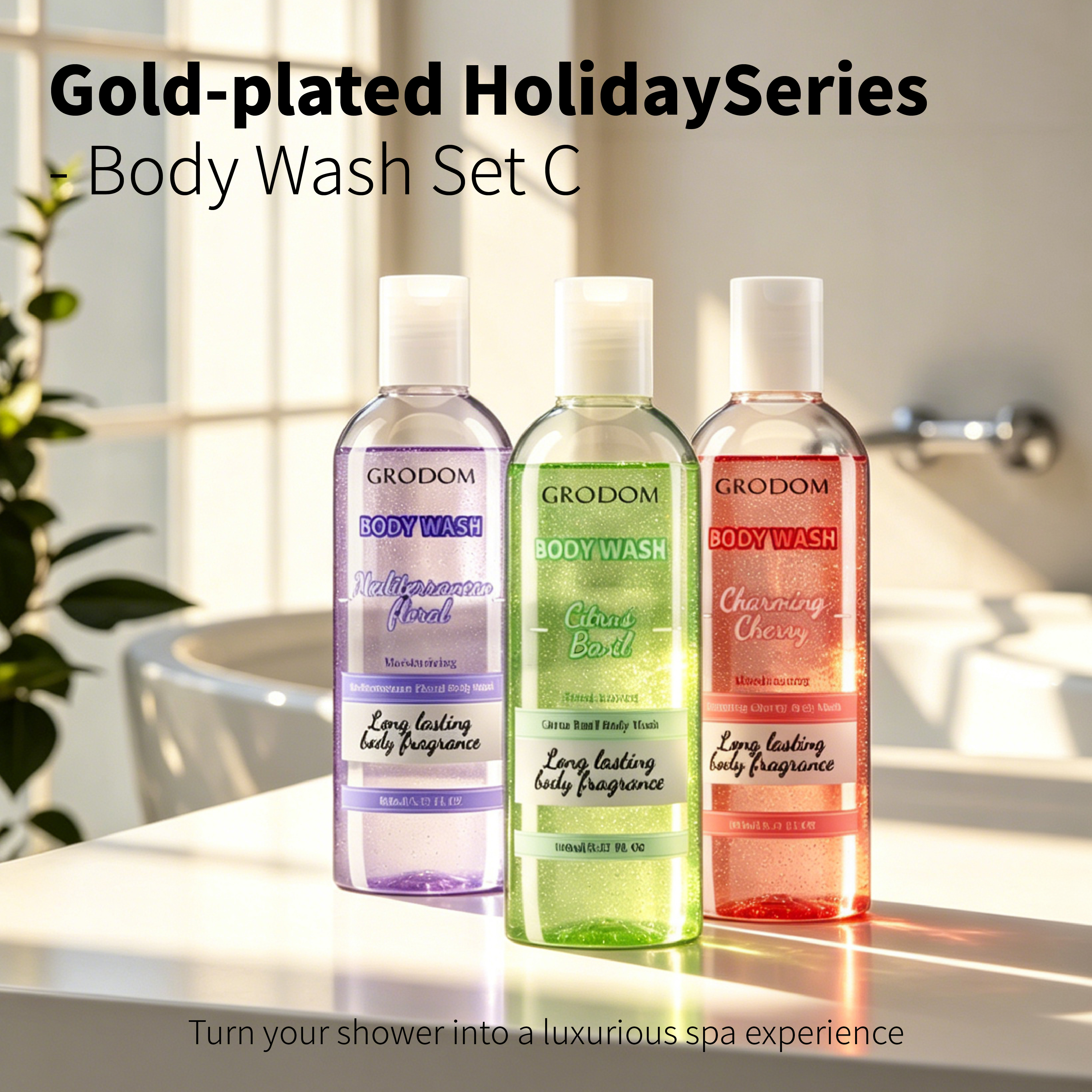 3PCS Long-Lasting Body Fragrance Body Wash Set - Mediterranean Floral, Charming Cherry, Citrus Basil