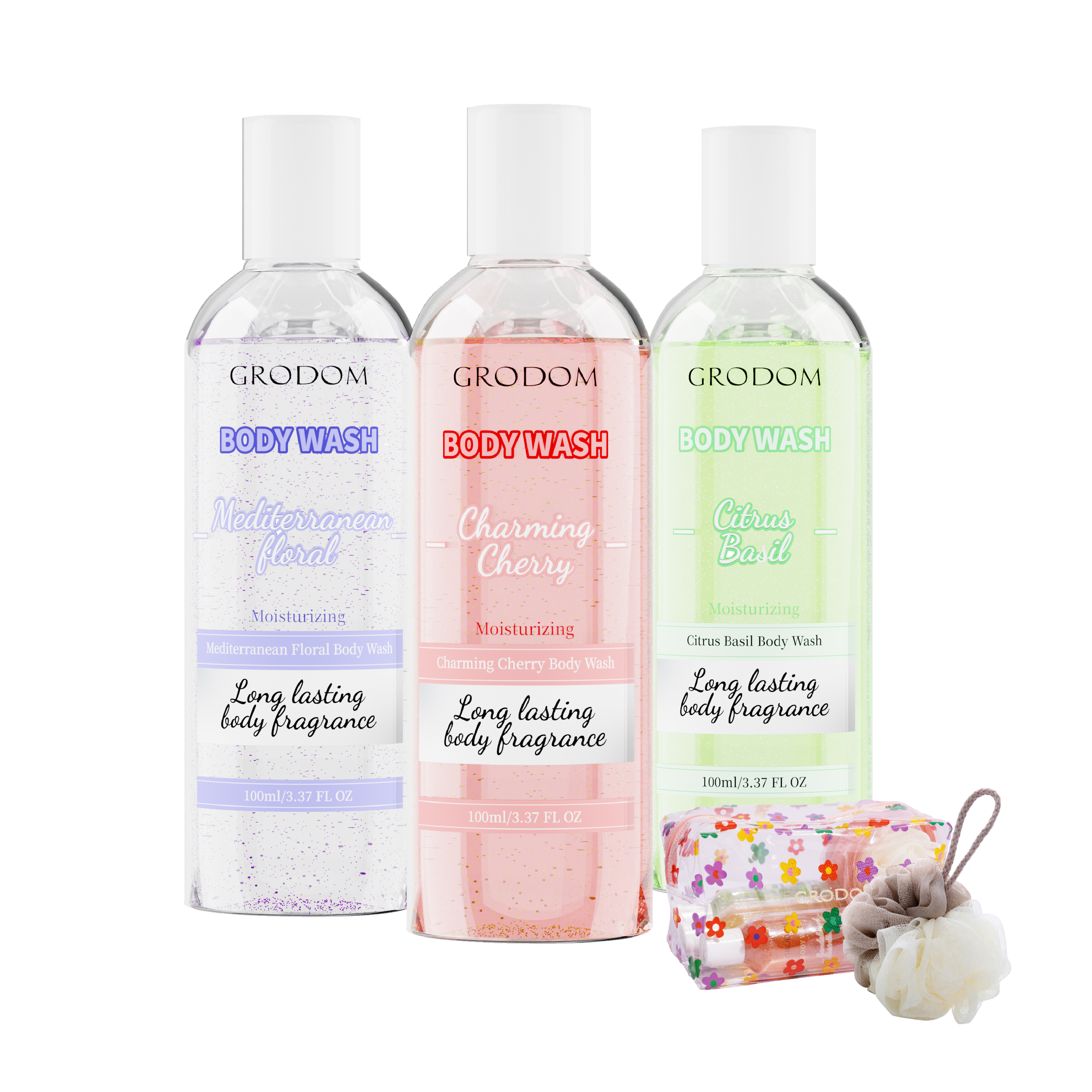 3PCS Long-Lasting Body Fragrance Body Wash Set - Mediterranean Floral, Charming Cherry, Citrus Basil