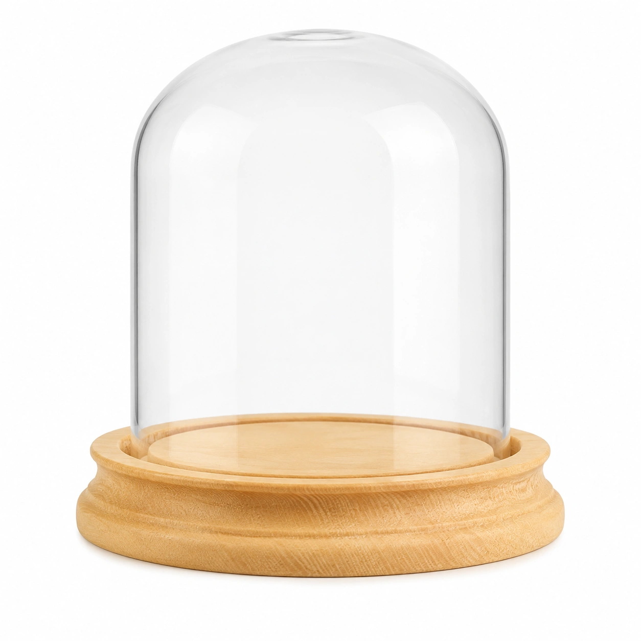 Campana decorativa de cristal con base de madera