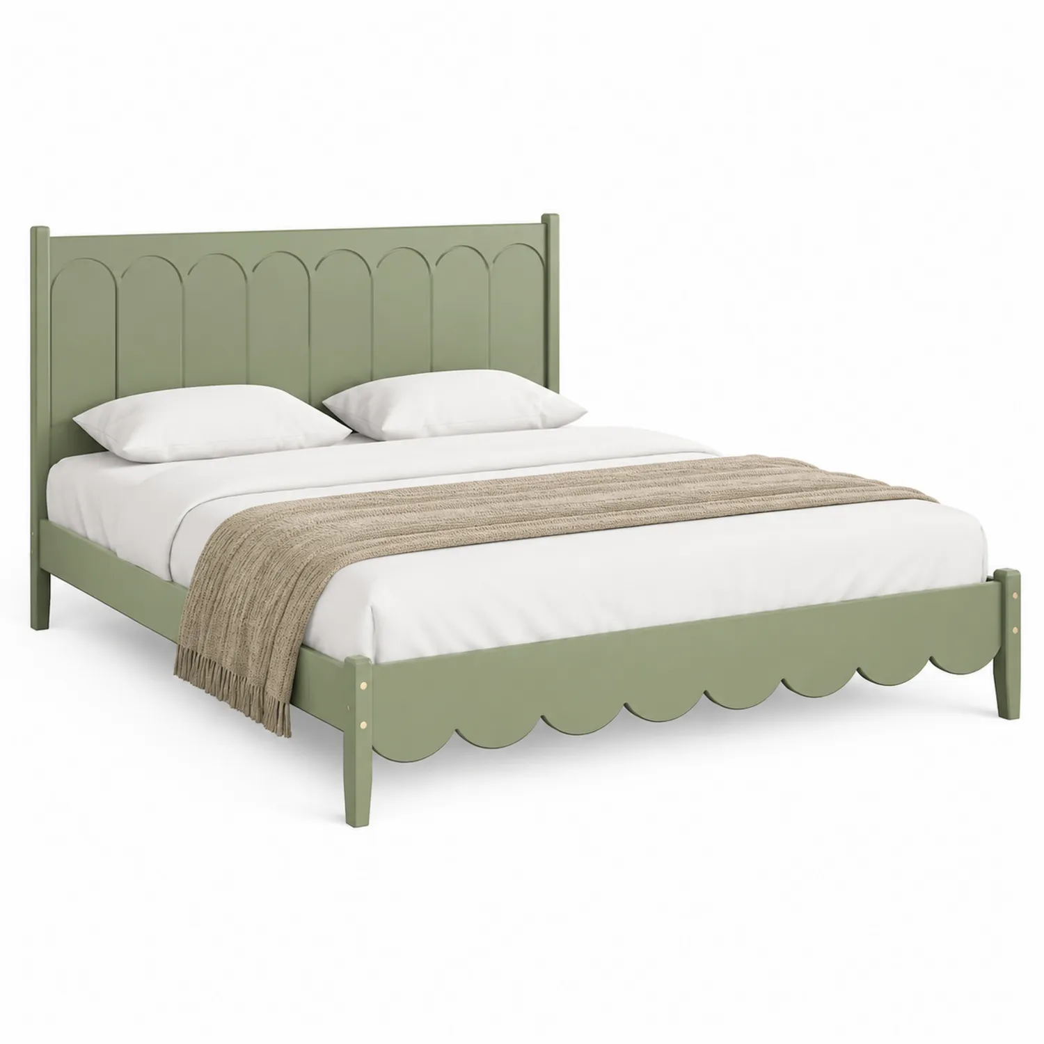 Lit double en bois vert avec sommier-Hearthlyeu