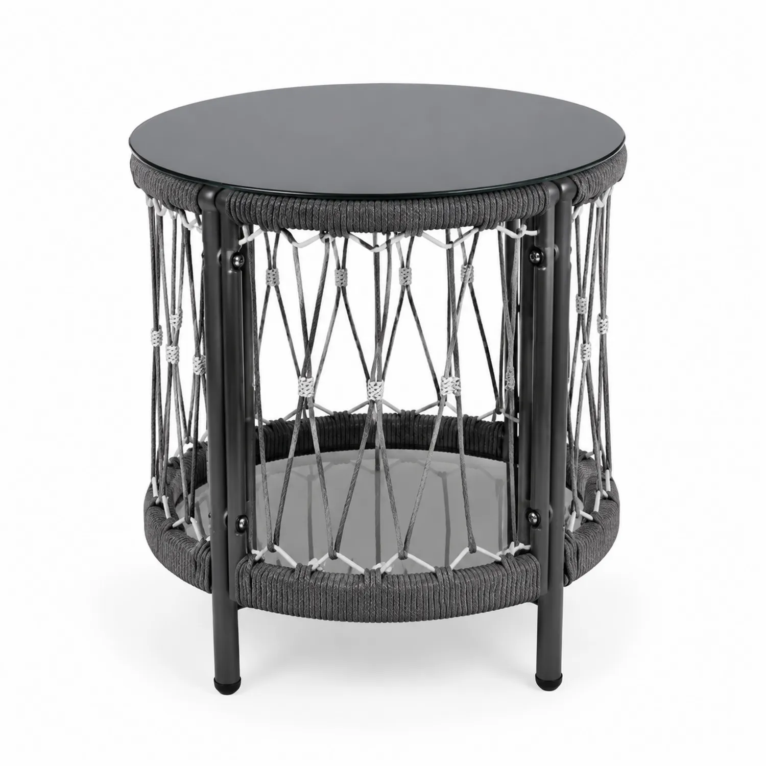 Table d'appoint ronde en verre trempé et métal-Hearthlyeu