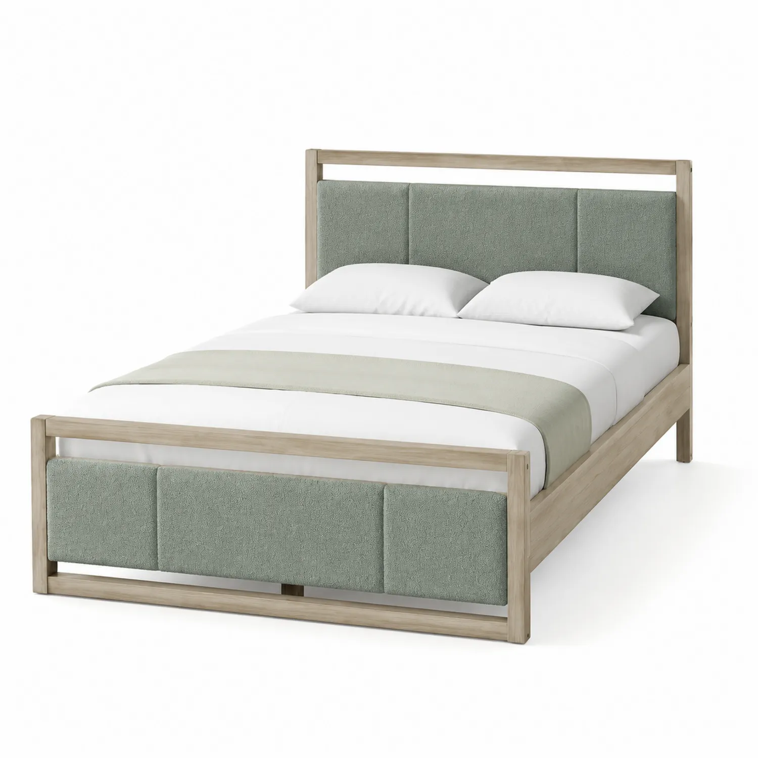 Lit double en bois avec tissu en polyester vert 140x200 cm-Hearthlyeu