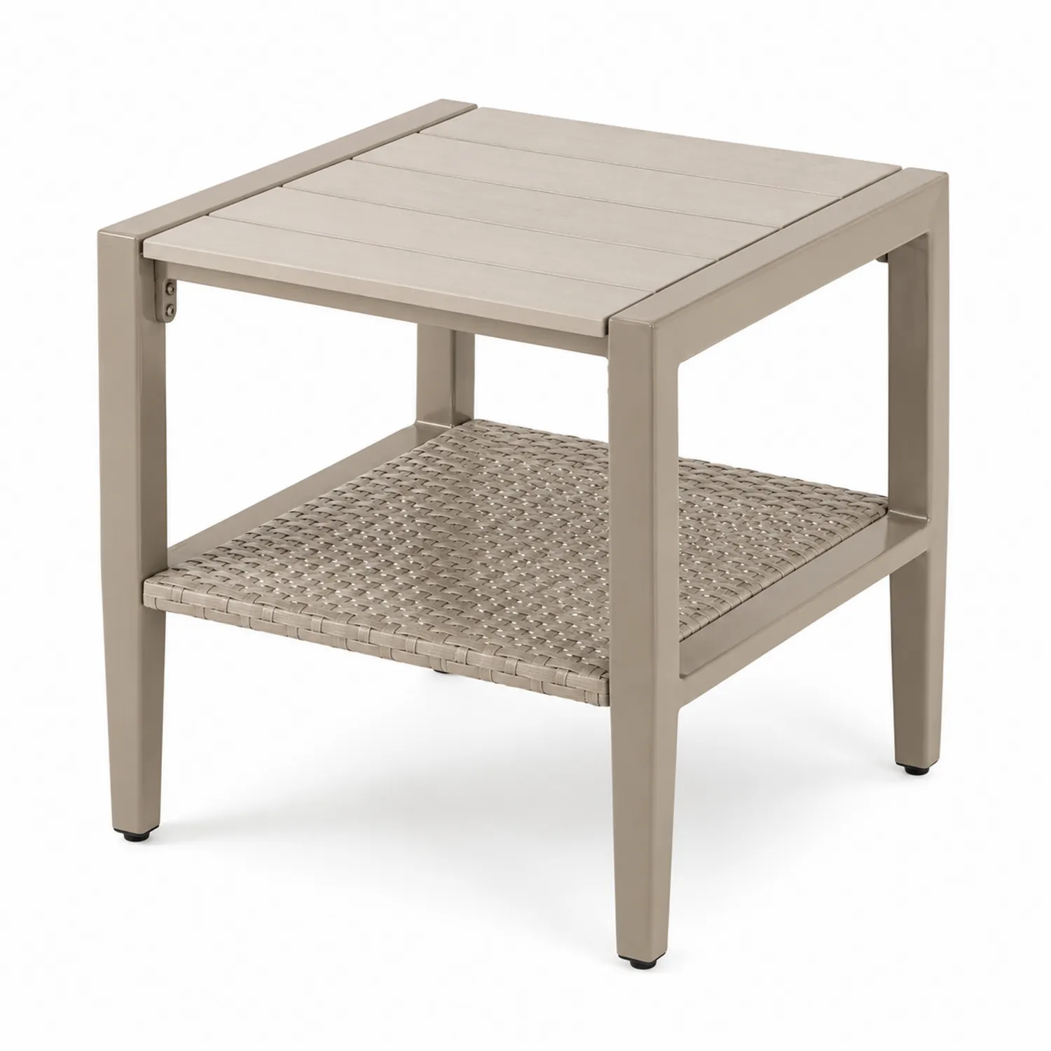 Table d'appoint en métal et résine tressée 45x45x50 cm-Hearthlyeu