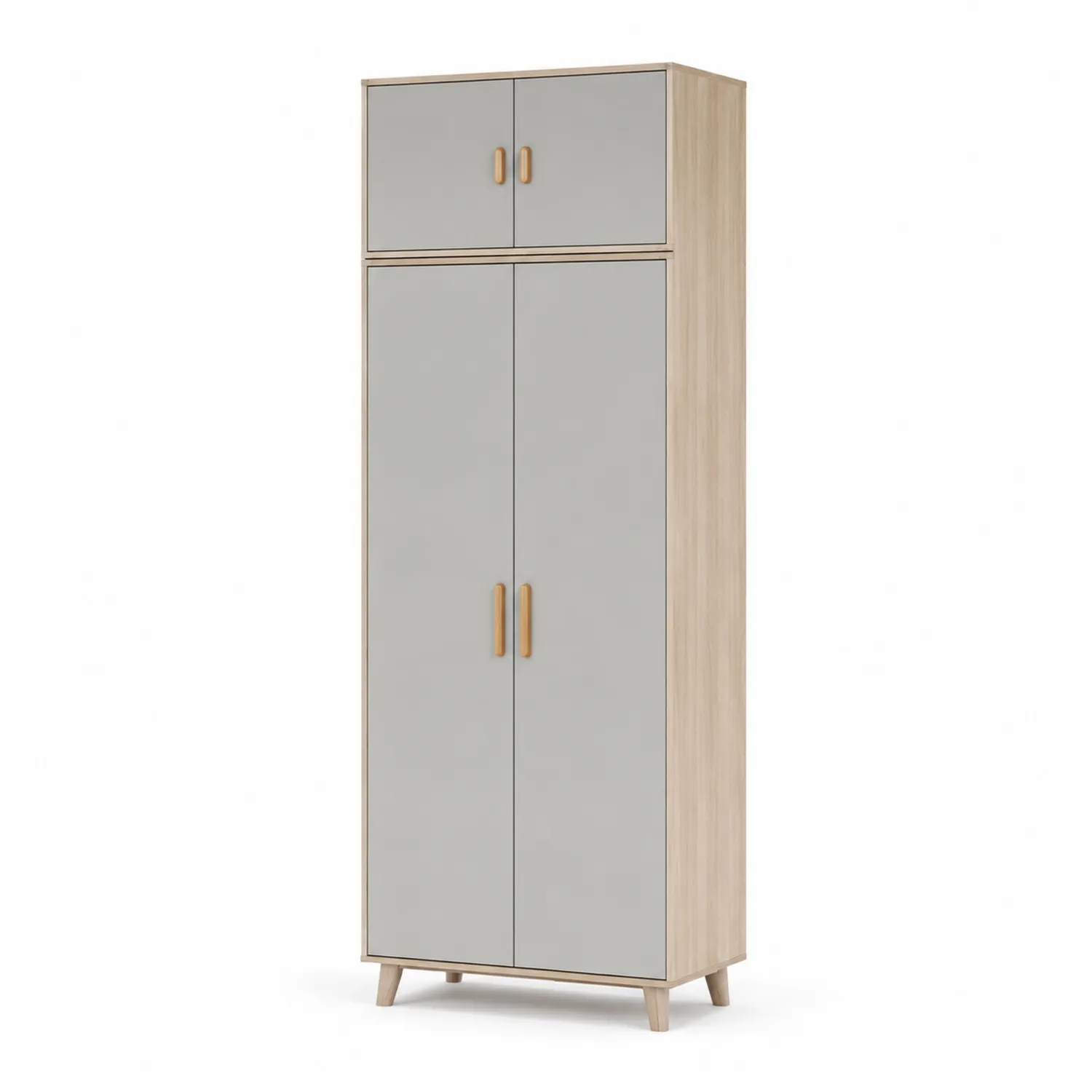 Armoire haute en bois et gris avec poignées en bois-Hearthlyeu