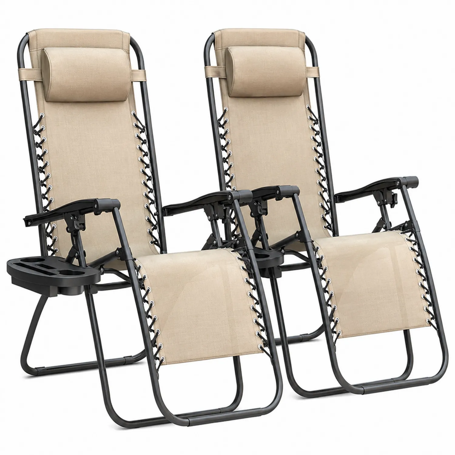 Lot de 2 chaises longues pliantes en métal et textile Beige-Hearthlyeu