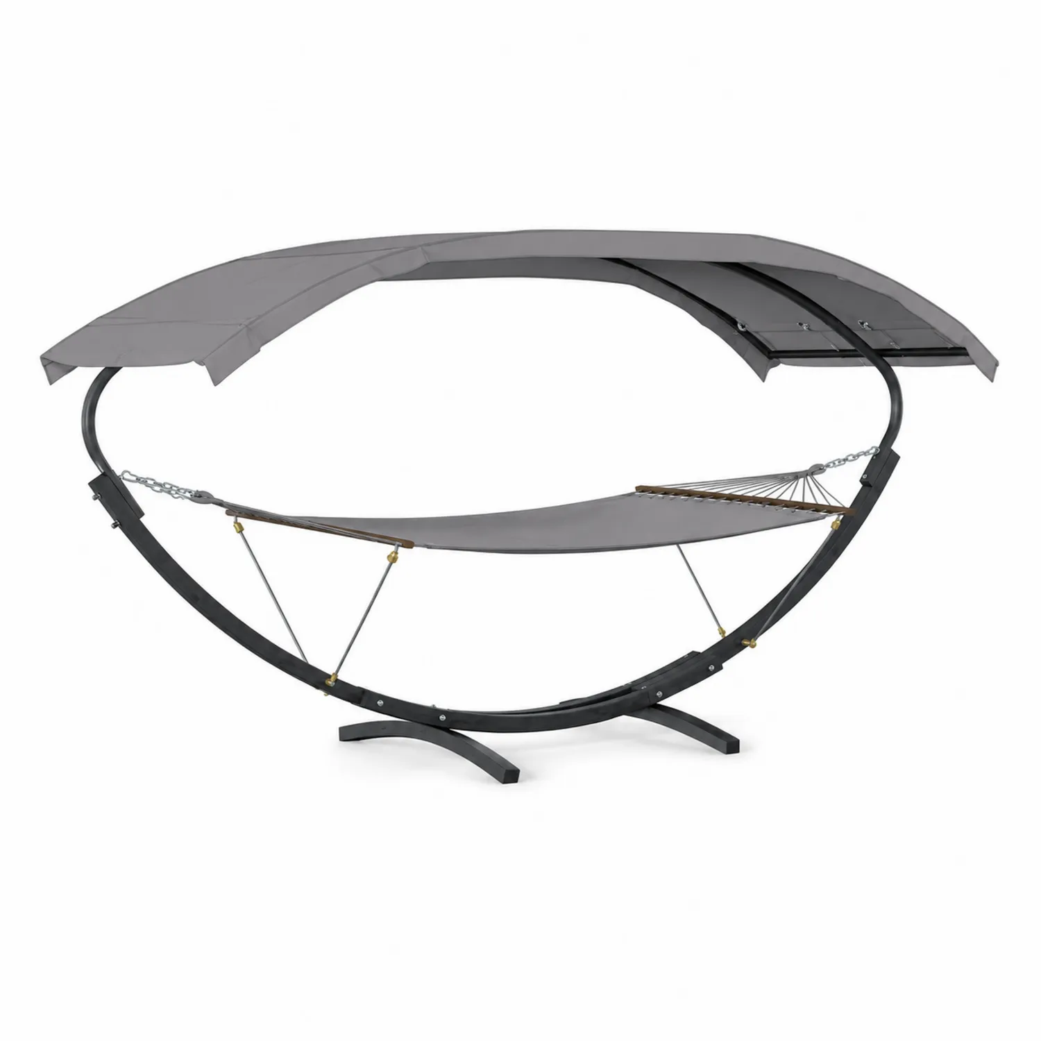 Hamac en acier avec baldaquin en polyester gris-Hearthlyeu