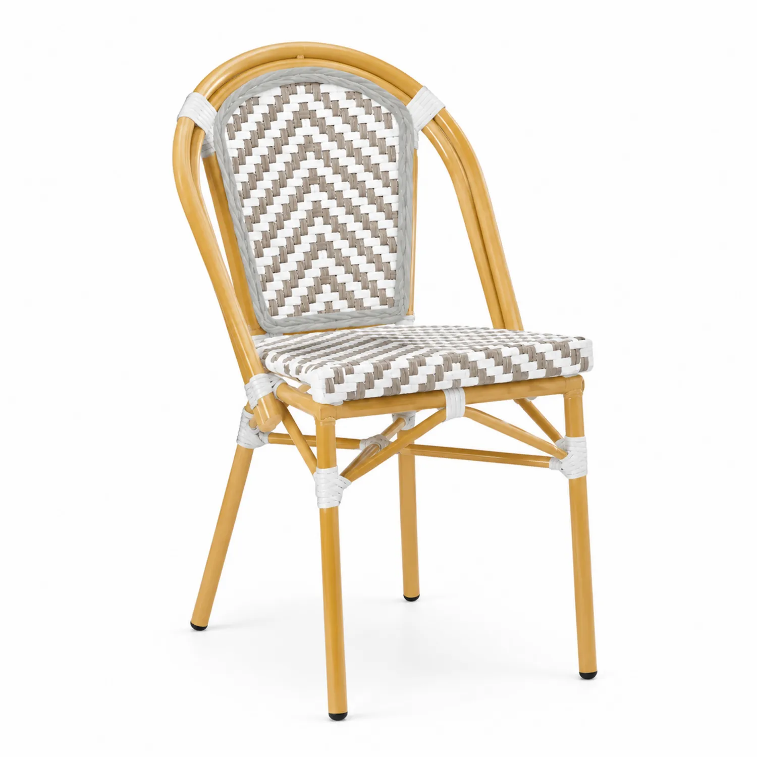 Chaise bistro en rotin synthétique marron et blanc-Hearthlyeu