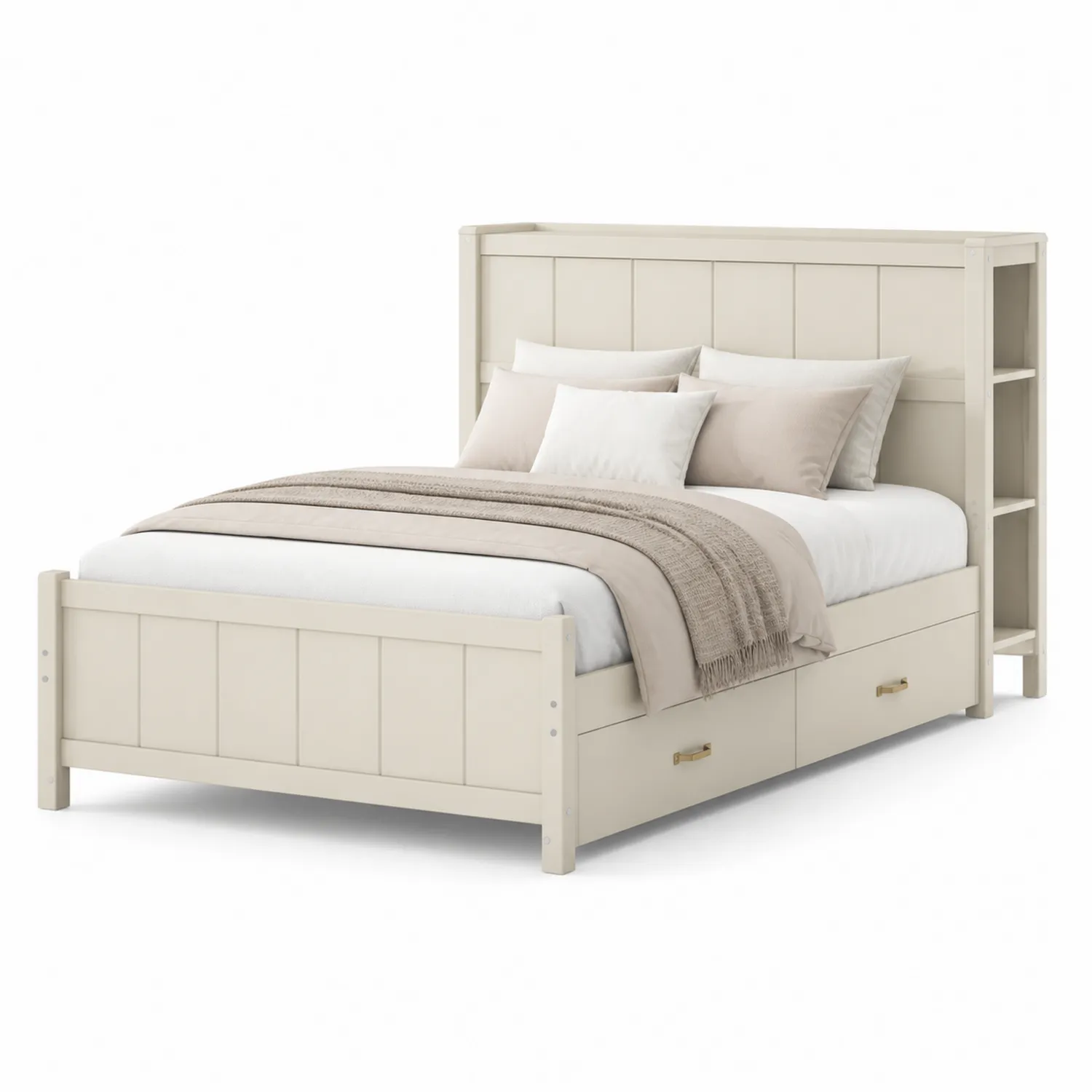 Lit en bois avec étagères de rangement 200x160 cm-Hearthlyeu