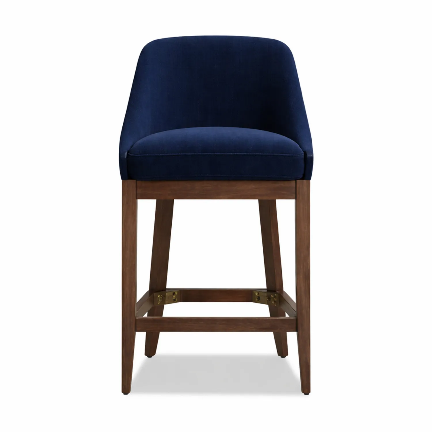 Chaise de bar en velours bleu et bois-Hearthlyeu