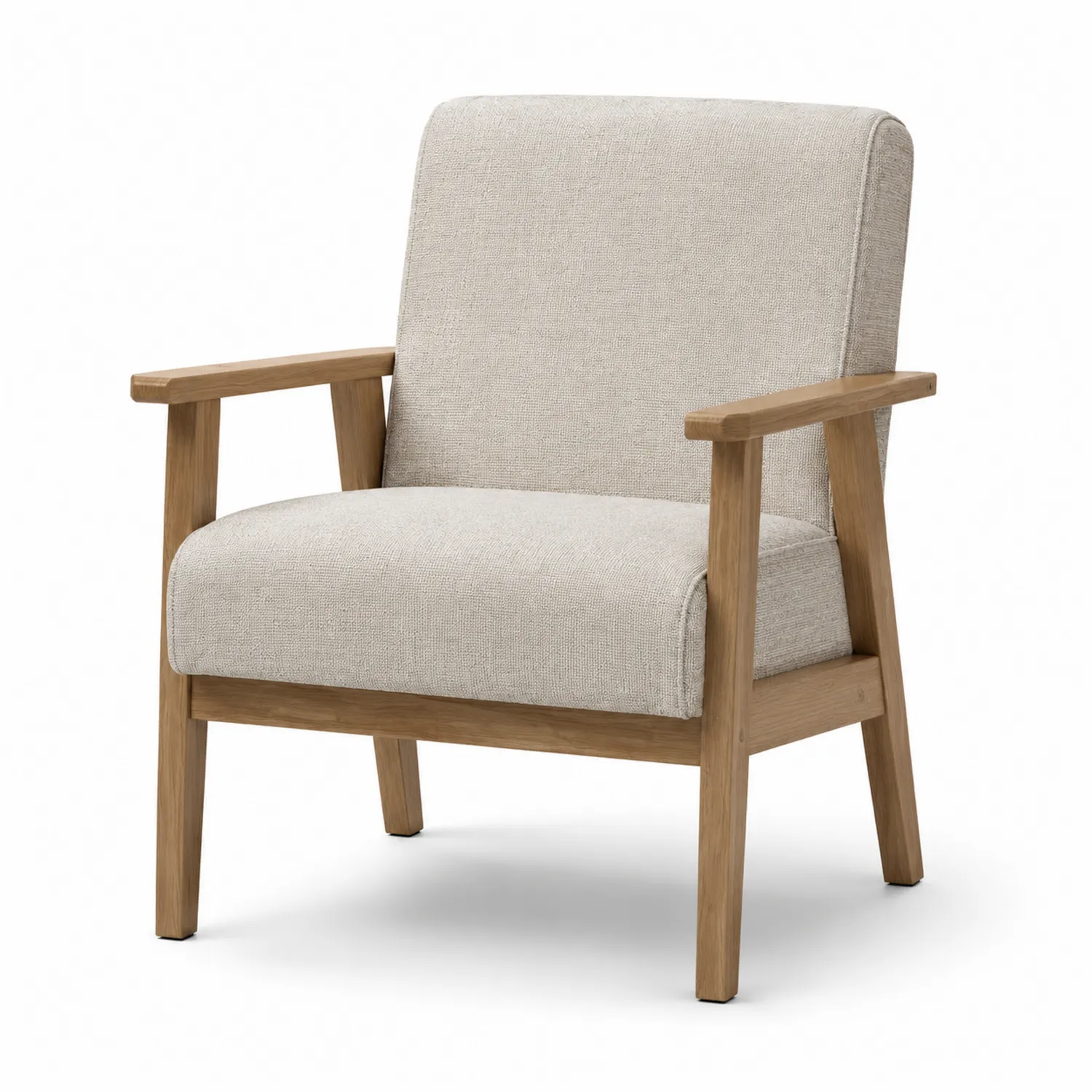 Fauteuil en bois et tissu polyester beige-Hearthlyeu